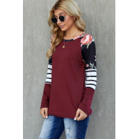 Red Striped Floral Long Sleeve Top