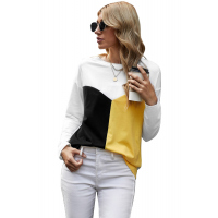 Yellow Color Block Splicing O-Neck Blouse