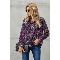 Black Split Neck Printed Blouse