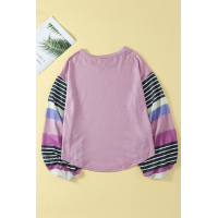 Purple Striped Colorblock Long Sleeve Knit Top