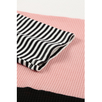 Pink Stylish Colorblock Splicing Stripes Top