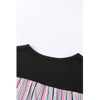 Black Colorful Serape Striped Splicing T-shirt