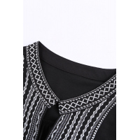 Black Long Sleeves Front Embroidery Blouse