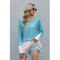 Sky Blue Tie Dye Thermal Knit Top