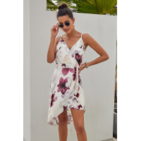 White Floral Print Boho Dress