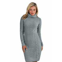 Gray Hand Knitted High Neck Sweater Dress