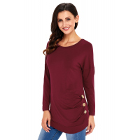 Claret Buttoned Side Long Sleeve Spring Autumn Womens Top