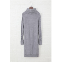 Asymmetric Buttoned Collar Grey Bodycon Sweater Dres