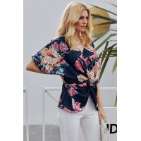 Blue Amaryllis Floral Twist Top