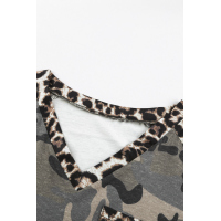 Leopard Camo Splicing Print V Neck Long Sleeve Top