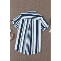 White Navy Striped Short Sleeve Button Shirt