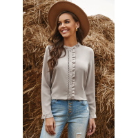 Apricot Frilled Neckline Buttoned French Shirt