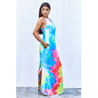 Multicolor Tie-dye Sleeveless Maxi Dress with Pockets