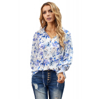 Blue Cakewalk Floral Smocked Blouse