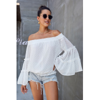 White Swiss Dot Off The Shoulder Top