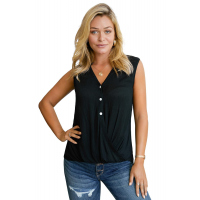 Black V-Neck Front Irregular Twist Hem Tank Top