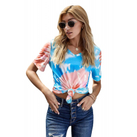 Blue Gradient Tie Dye V Neck T-shirt