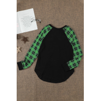 Green Plaid Long Sleeve Top