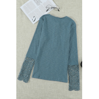 Crochet Lace Hem Sleeve Button Top