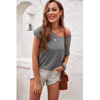 Gray Pocketed Tee with Side Slits