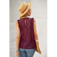 Wine Red Lace V Neck Tank Top