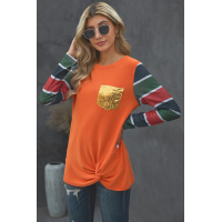 Sequin Splicing Colorful Stripes Long Sleeve Top