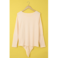 Apricot Waffle Knit Front Tie Cold Shoulder Long Sleeve Top