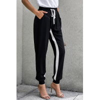 Black Casual Striped Drawstring Pants