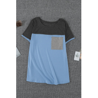 Sky Blue Color Block Pocketed T Shirt