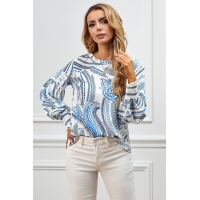 Sky Blue Crewneck Floral Printed Balloon Sleeves Blouse