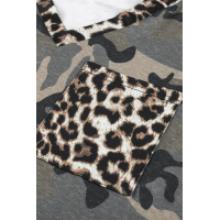 Leopard Camo Splicing Print V Neck Long Sleeve Top