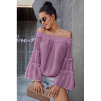 Mauve Swiss Dot Off The Shoulder Top