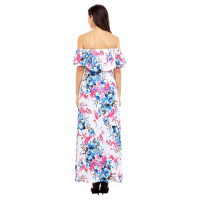 Blue Rosy Flower Off Shoulder Long Boho Dress