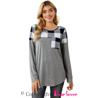 Black Buffalo Plaid Splicing Long Sleeve Top