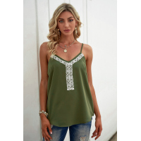 Green Sleeveless Lace V Neckline Tank Top