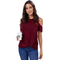 Red Twist Front Cold Shoulder Tee