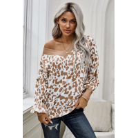 Long Sleeve Leopard Print V Neck Top