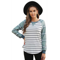 Green Plaid Raglan Sleeve Striped Top