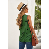 Green Star Print Knit Tank with Slits