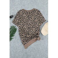 Crew Neck Leopard Side Split T-shirt