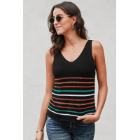 Multicolor Stripes Black Knit Tank Top