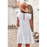 White Pocket Tiered Ruffled Mini Dress