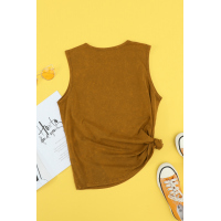 Brown Round Neck Cotton Blend Tank