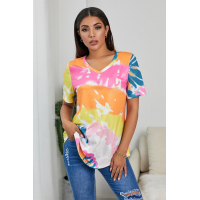 Yellow Gradient Tie Dye V Neck T-shirt