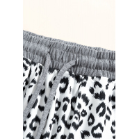 White Leopard Print Drawstring Waist Shorts