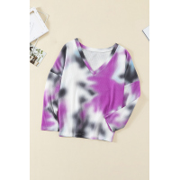 V-neck Knotted Rose Tie-dye Top