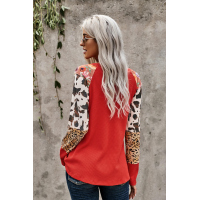 Orange Multi Print Color-block Sleeves Waffle Knit Top