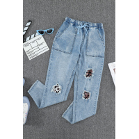 Leopard Patches Cotton Pocketed Denim Jeans