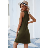 Army Green Chest Pocket Tank Mini Dress