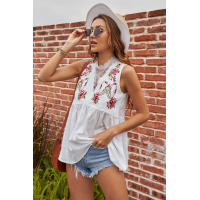 White Embroidered Crochet Babydoll Tank